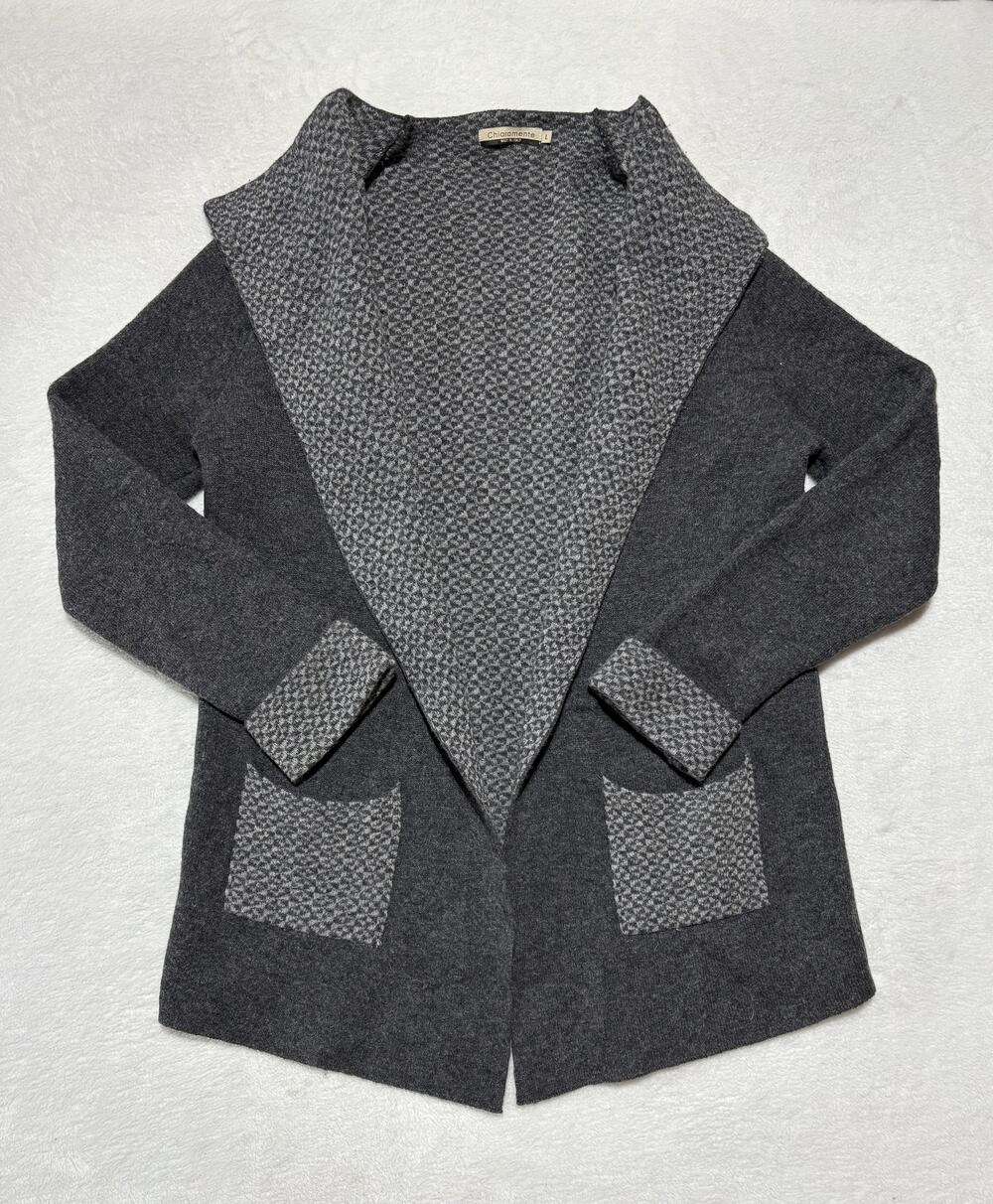 Chiaramente Sweater Womens Large Wool Blend Open Cardigan Made in Italy Pocket